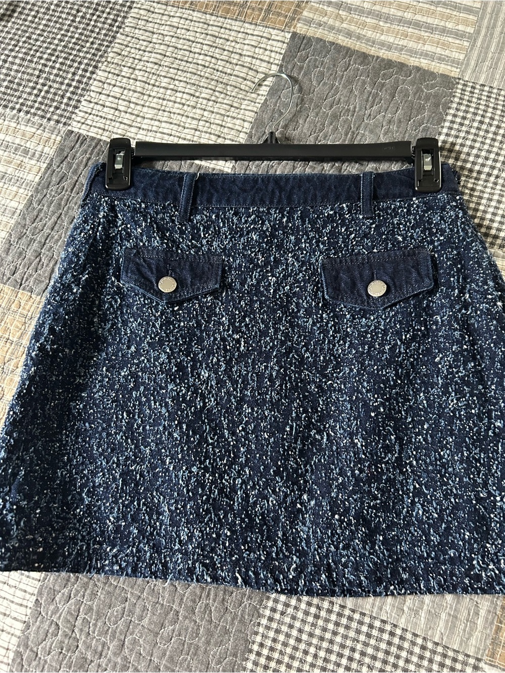 Navy Bouclé Mini Skirt with Front Flap Pockets